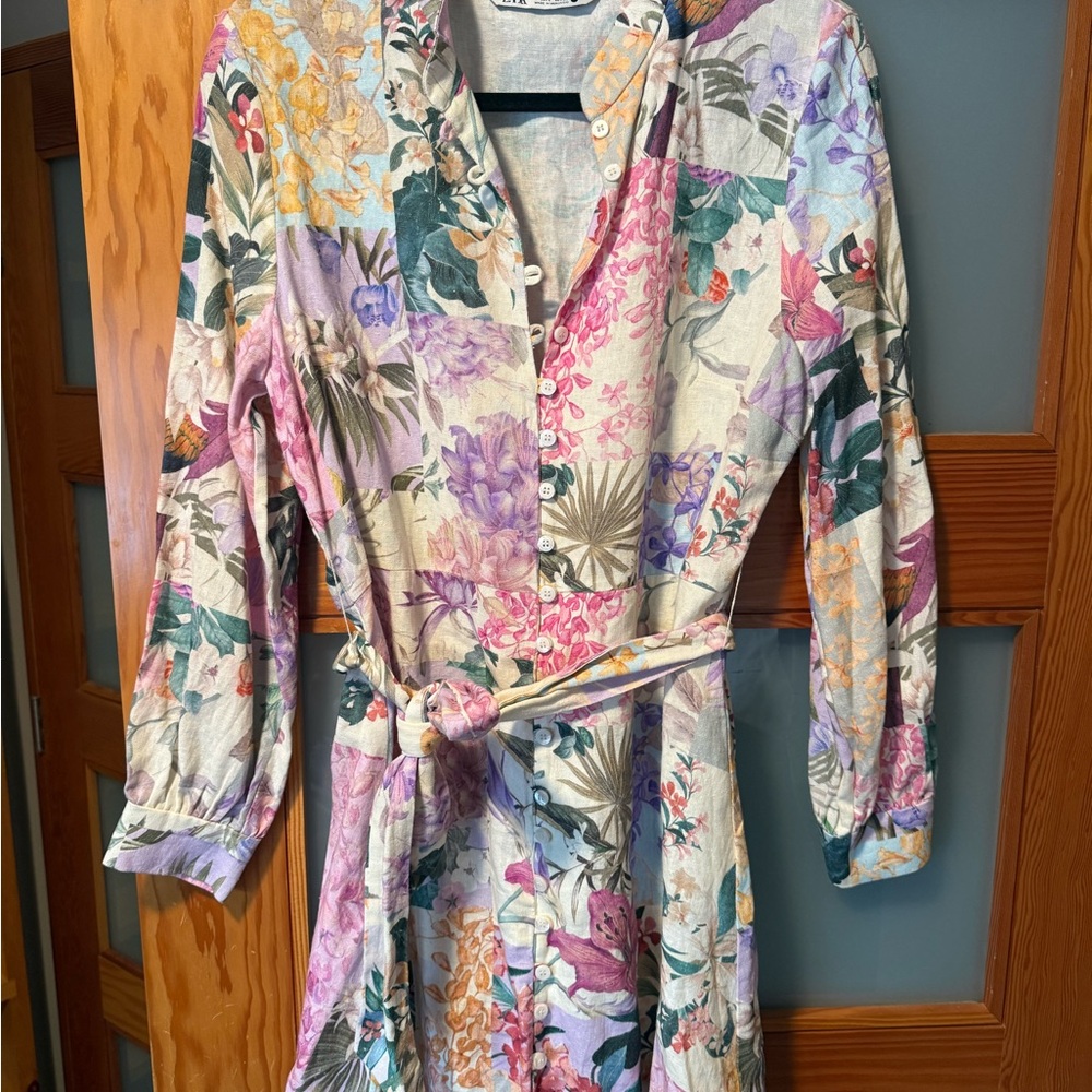 Zara Floral Patchwork Mini Dress in Cream, Pink, Purple, Green